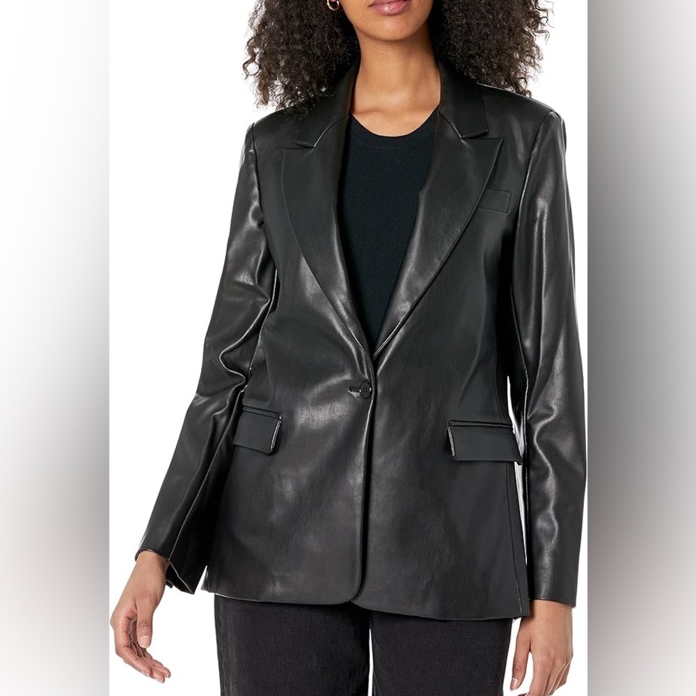 NWT The Drop Women's Anouk Blazer Faux/Vegan Leather Black Womens XXL